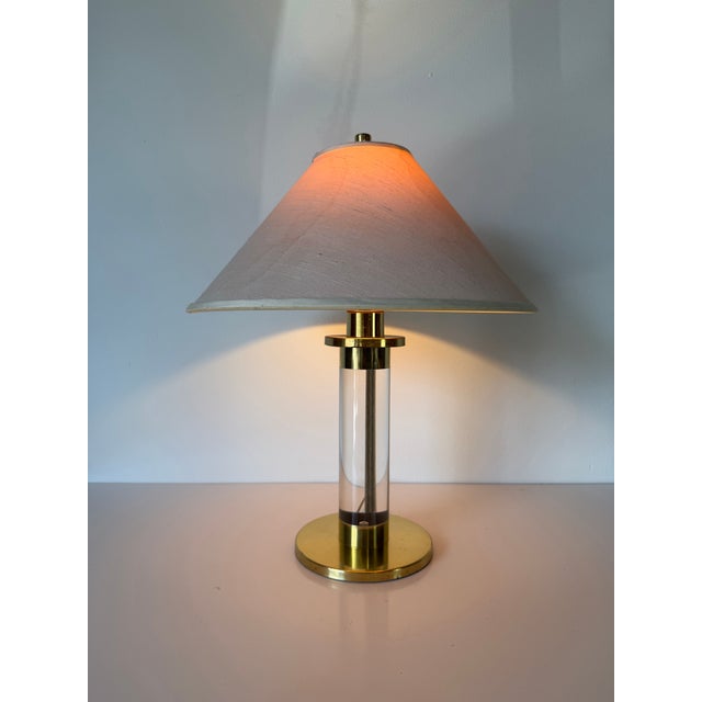 1980s Vintage Postmodern Frederick Cooper Brass & Lucite Table Lamp For Sale - Image 4 of 12