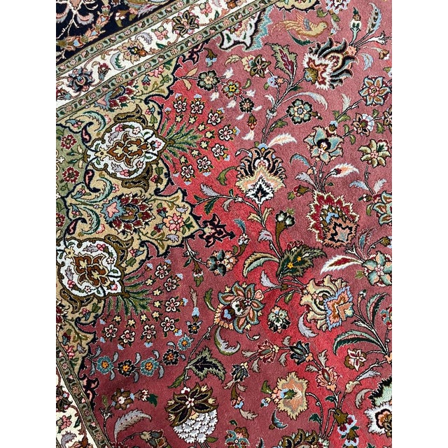 1950s 1950s TABRIZ Over 1M KNOTS Fine Silk Highlights with Royal Bird Motifs Rug 9.7 x 13.6 For Sale - Image 5 of 15
