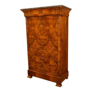 Antique French Louis Philippe Burr Walnut Secrétaire À Abattant Desk Chest 1840 For Sale