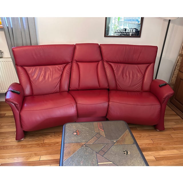 Maroon Trapez Reclining 3-Seater Sofa in Bordeaux Red Leather from Himolla For Sale - Image 8 of 10