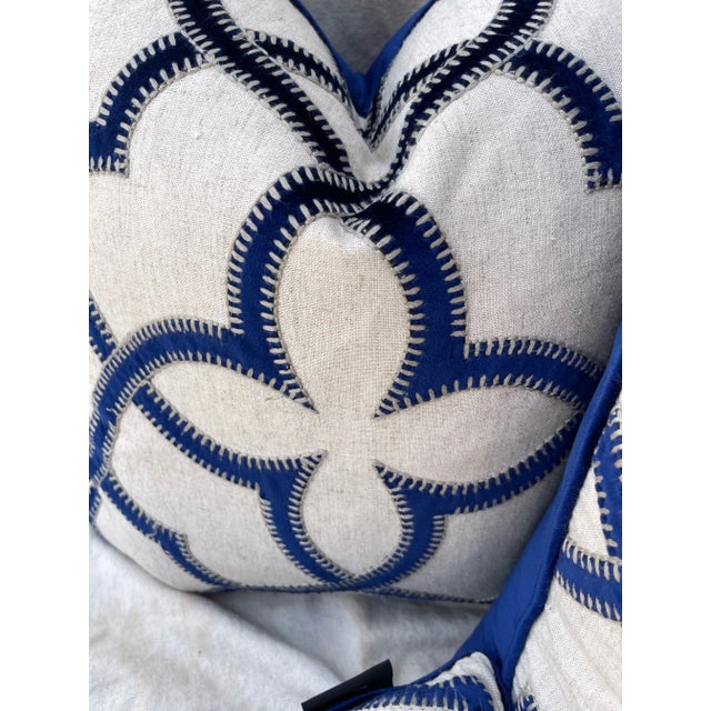 Textile Trio of Blue Velvet/Khaki Decor Pillows For Sale - Image 7 of 9