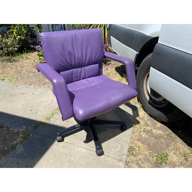 1990s Mario Bellini Vitra Figura Post Modern Purple Leather Desk Chair For Sale - Image 11 of 12