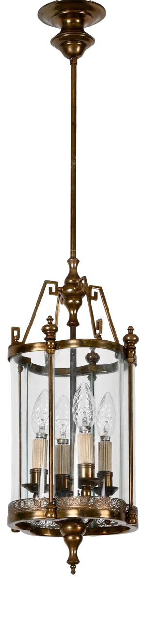 Art Deco Italian Brass & Semicircular Glass Pendant Light in style of Adolf Loos, 1950s