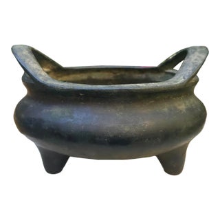 Antique Chinese Bronze Tripod Censer With Strap Handles & Xuande Mark Late Ming For Sale