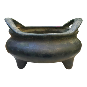 Antique Chinese Bronze Tripod Censer With Strap Handles & Xuande Mark Late Ming