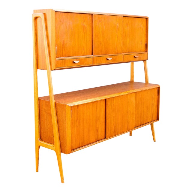 1960s Danish Modern Two Tier Floating Teak & Oak Sideboard by Randers For Sale