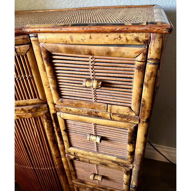 1970s Vintage 1970s Bamboo & Reed Dresser / Cabinet For Sale - Image 5 of 8
