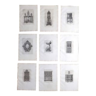Antique 19th C. Large Folio Black & White Decorative Object Engravings - Set of 9 For Sale