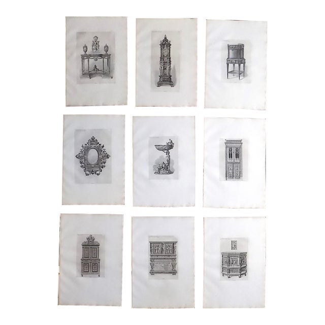 Antique 19th C. Large Folio Black & White Decorative Object Engravings - Set of 9 For Sale