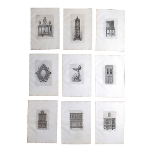 Antique 19th C. Large Folio Black & White Decorative Object Engravings - Set of 9