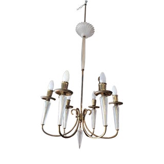 Vintage Glass and Brass Chandelier, 1970s For Sale