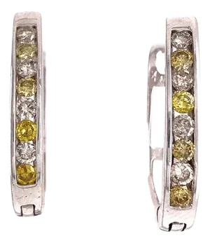 14 Karat White Gold Latch Back Earrings With White and Yellow Diamonds