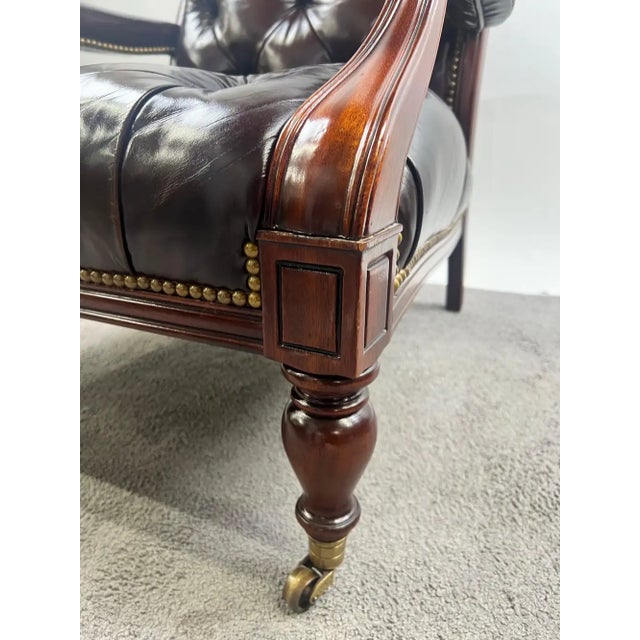 Chesterfield English Style Tufted Leather Library Chair & Ottoman by Hickory For Sale - Image 9 of 18