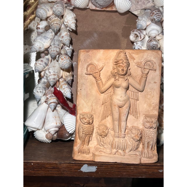 Terra Cotta Antique Handmolded Rare Terracotta Plaque Depicting Babylonian Goddess Ishtar or Lilith For Sale - Image 8 of 9