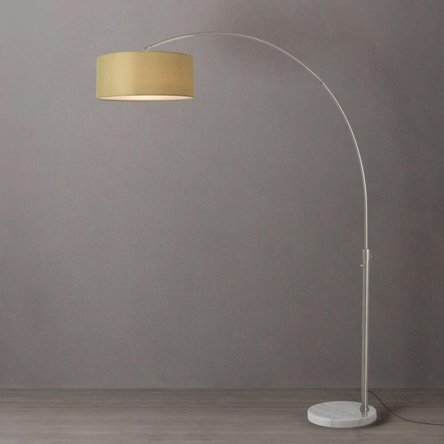 Mid-Century Modern 1960s 92" Mid Century Modern Morelli Floor Lamp - Satin Nickel Finish, White Marble Base, Avocado Linen Shade, Dimmable For Sale - Image 3 of 4