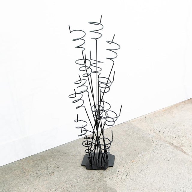 Metal Mid Century Modern Wine Rack Arthur Umanoff Iron Free Standing Sculptural Spiral For Sale - Image 7 of 11
