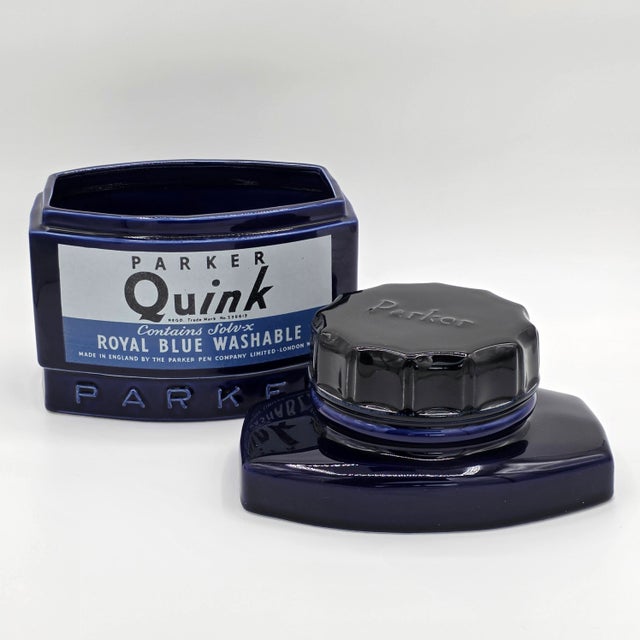1980s 1982 Parker Quink Royal Blue Ceramic Advertising Display Jar For Sale - Image 5 of 10