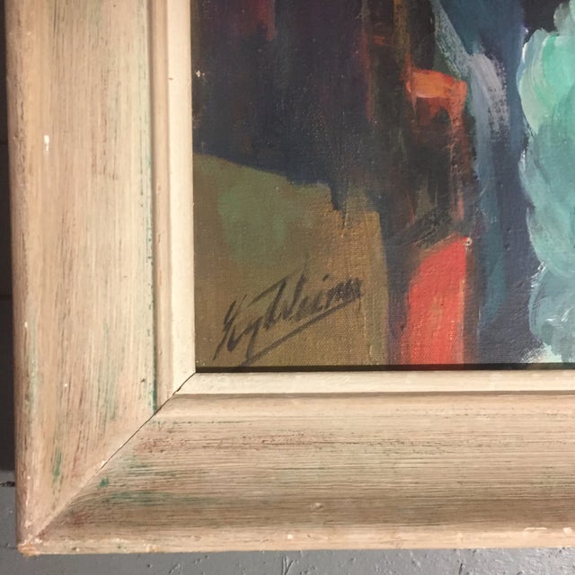 Original painting on stretched canvas 24 x 30 overall size with vintage wood frame is 28.5 x 34.5 Signed lower left mid...