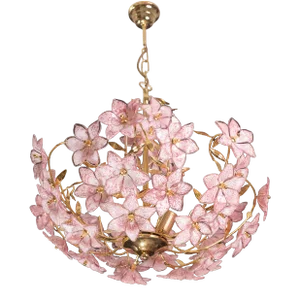 Murano Chandelier Full of Pink Flowers, 1980s