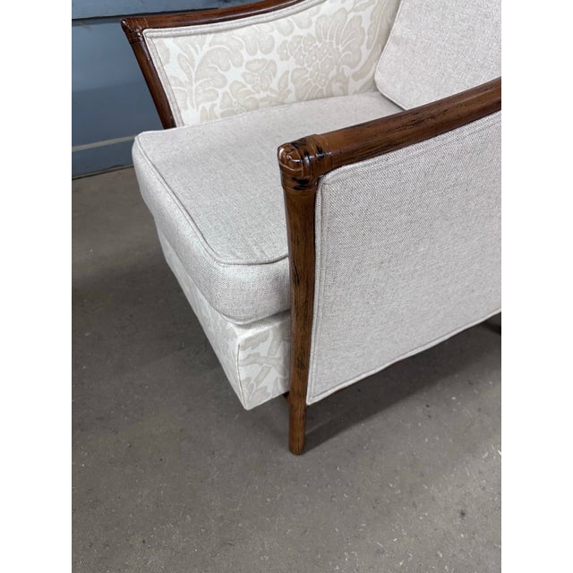 Wood McGuire Style Rattan Armchairs, Walnut Finish and Neutral Upholstery, a Pair For Sale - Image 7 of 8