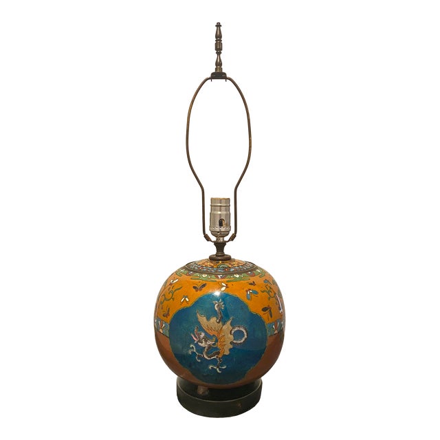 Antique Cloisonné Enamel Footed Ginger Jar Table Lamp For Sale