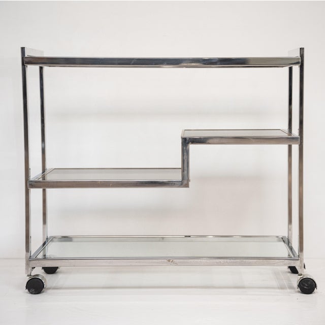 Italian Modern Drinks Cart or Bar Trolley of Chrome and Brass For Sale - Image 14 of 15