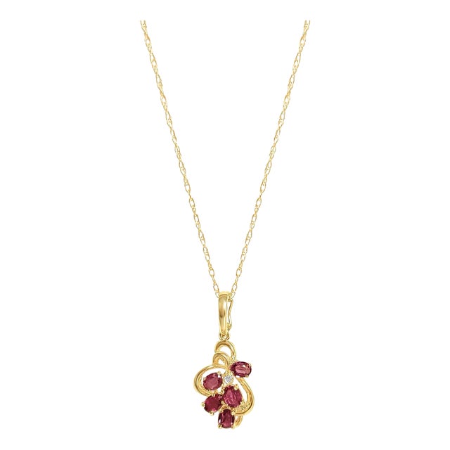 Ruby Cluster Necklace .75cttw 14k Yellow Gold 16" For Sale