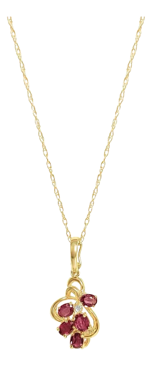 Ruby Cluster Necklace .75cttw 14k Yellow Gold 16"