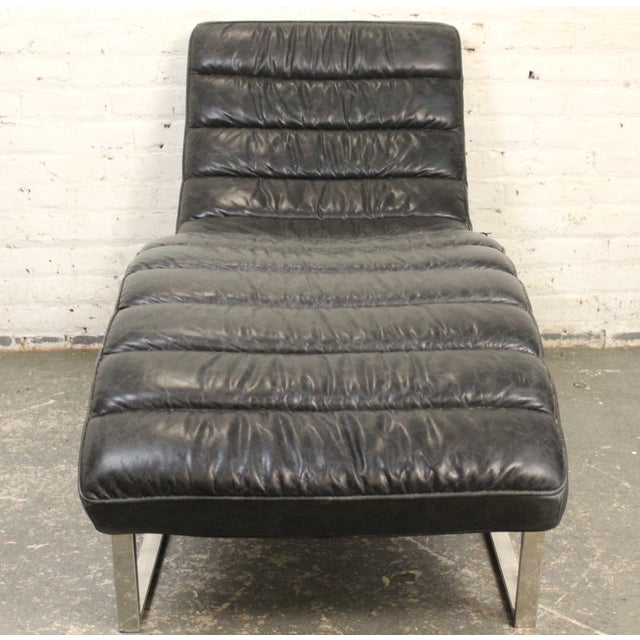 Black Leather Oviedo Chaise Lounge Chair by Restoration Hardware For Sale - Image 4 of 11