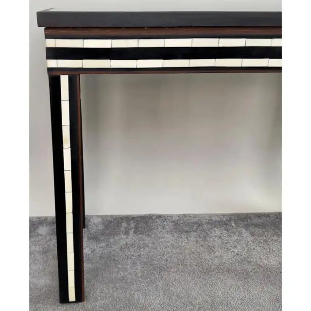 Art Deco Style Black & White Resin Inlay Console Table W Concentric & Glass Top For Sale - Image 11 of 11