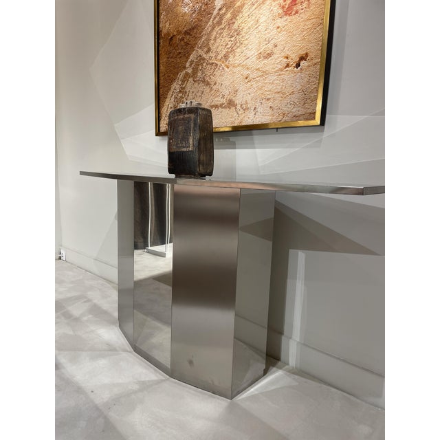 Postmodern Italian Console Table in Polished Steel, 1980s For Sale - Image 3 of 9