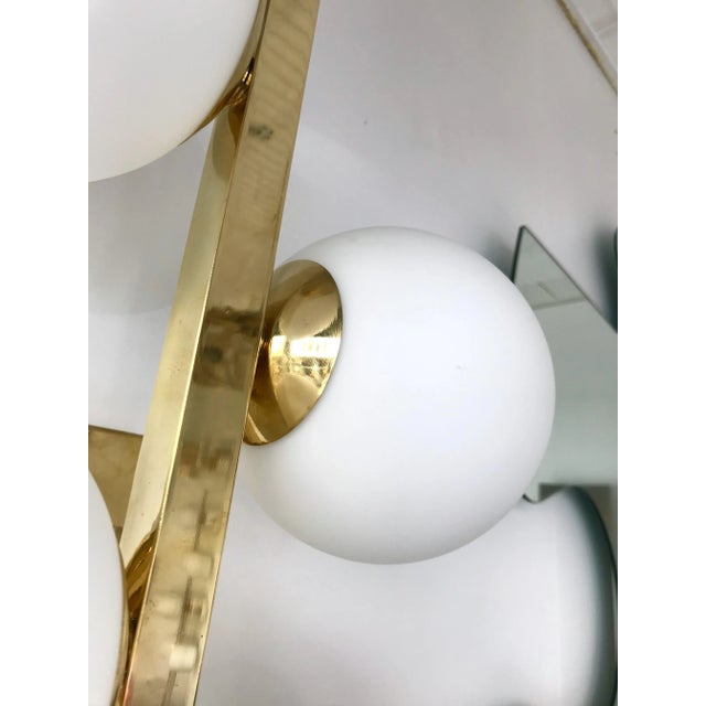 Contemporary Brass Opaline Glass Ball Sconces, Italy - a Pair For Sale - Image 4 of 11