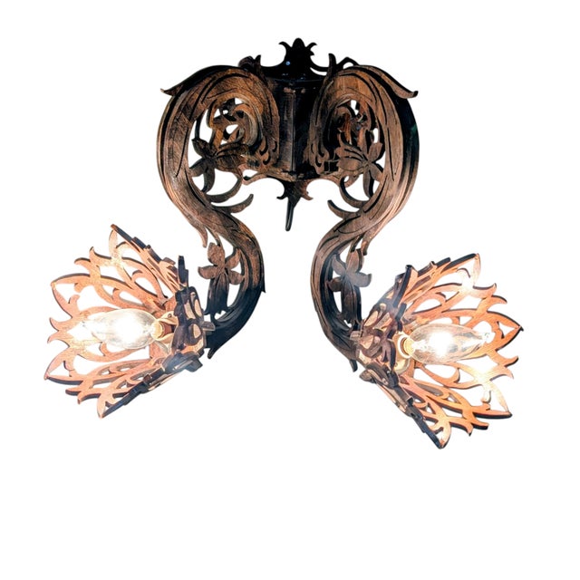 Rococo Antique Early 1900's Carved Wood Wall Sconces, a Pair For Sale - Image 3 of 11
