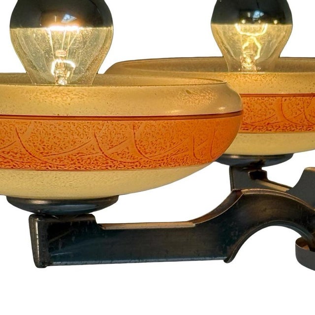 Gold Art Deco Frosted Glass, Bakelite and Chromed Metal 4-Light Chandelier, Former Czechoslovakia, 1930s For Sale - Image 8 of 11