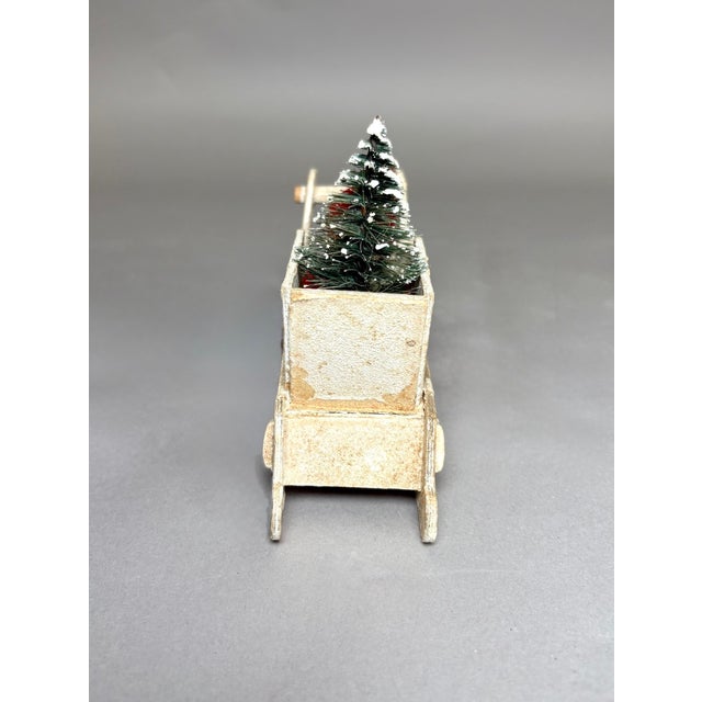 Textile 1940s Vintage German Putz Santa in Snowy Sleigh With Bottle Brush Tree For Sale - Image 7 of 15
