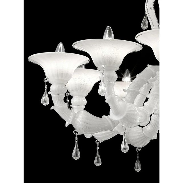 White Venetian Ca Rezzonico Murano Glass Chandelier with Clear Glass Drops by Simoeng for Simoeng For Sale - Image 6 of 7