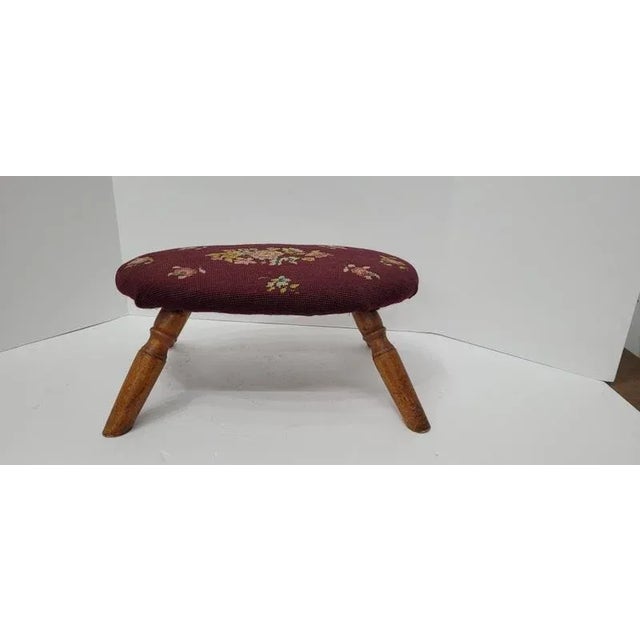 Farmhouse 1940s Vintage Needlepoint Low Stool For Sale - Image 3 of 7