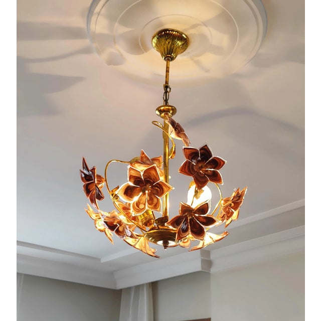 Glass Vintage Chandelier Murano Brown Glass For Sale - Image 7 of 14