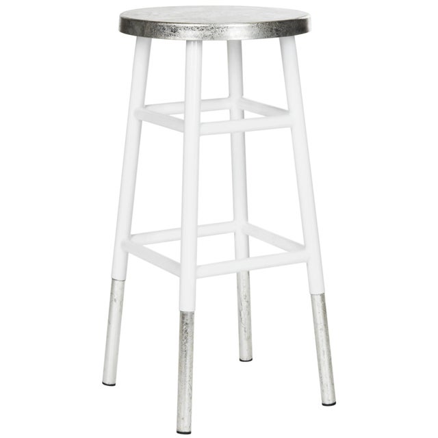Modern barstool, White & Silver For Sale - Image 3 of 8