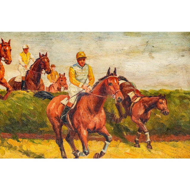 Stately English Antique Gold Framed Horse Racing Oil Painting Equestrian Art Country Home Wall Decor For Sale - Image 4 of 15