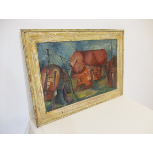 Maroon Wpa Industrial Styled Painting by Joan Hedman For Sale - Image 8 of 9