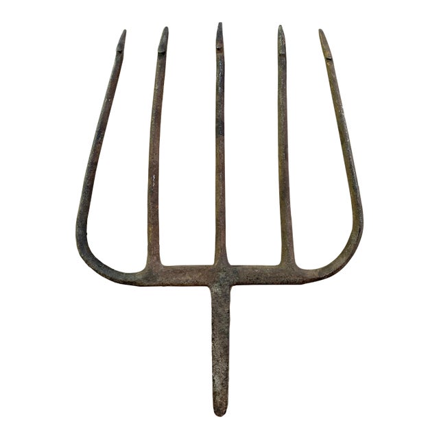 19th-Century Hand-Forged Five-Prong Iron Fishing Spear For Sale