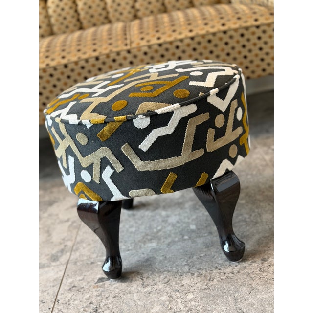 Tan 1920s Hungarian Art Deco Foot Stool in Pierre Frey Upholstery For Sale - Image 8 of 14
