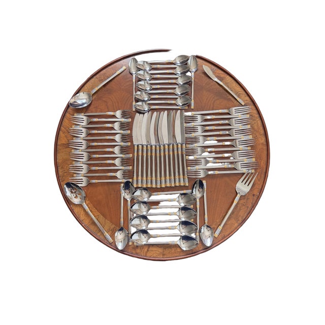 Contemporary 1990s Wallace Golden Corsica Gold Accent 18/10 Stainless Steel Flatware Set for 12, 64 Piece For Sale - Image 3 of 16