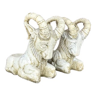 Vintage Boho Cement Rams Head Planters - a Pair For Sale