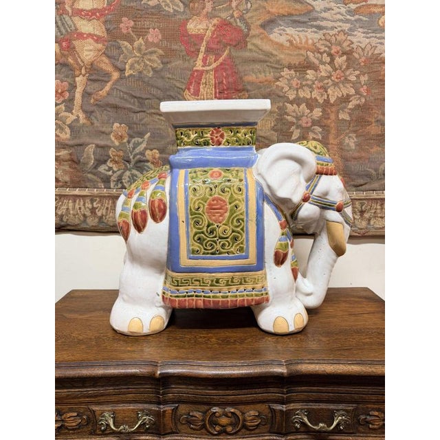 Vintage ceramic elephant plant stand or garden stool in very good condition with vibrant colours and a beautifully...