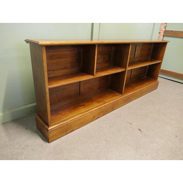 Long Open Front Golden Walnut Bookcase, 1920s For Sale - Image 3 of 8
