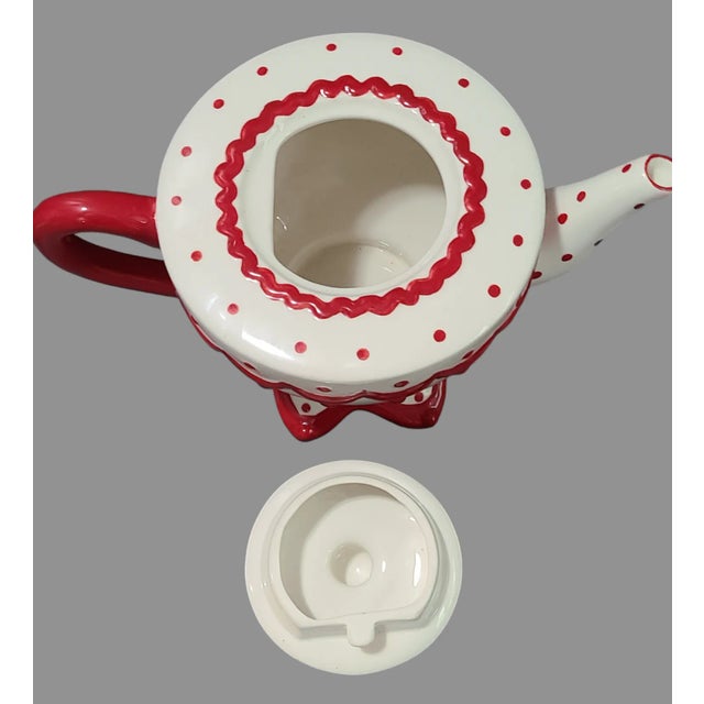 Ceramic Vintage Fairytale Magenta Red & White Porcelain Polka-Dot Star Base Tea Pot For Sale - Image 7 of 9