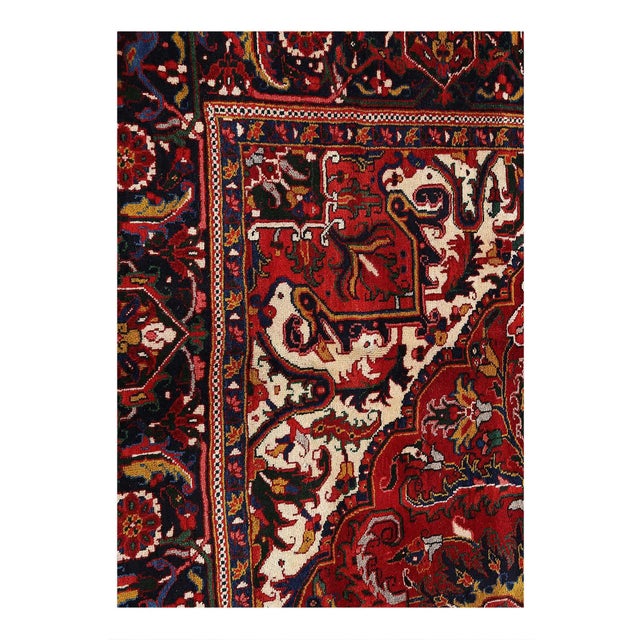 Pretty mid century Heriz rug with nice tribal and geometrical design with beautiful colours, entirely hand knotted with...