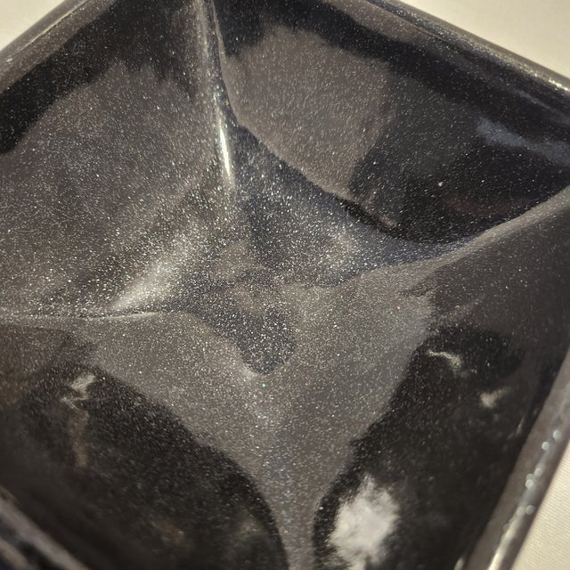 1990s Mid-Century Modern Triple Sectional Stoneware Appetizer Tray – Teal, Purple, Black Reactive Glaze - Set of 3 For Sale - Image 4 of 10